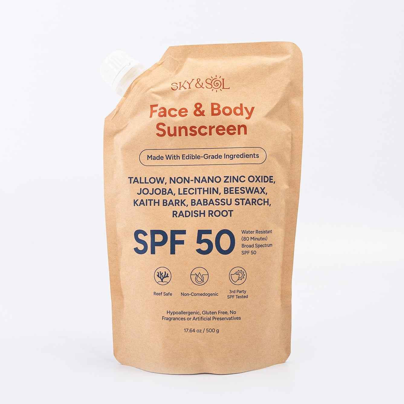 Face and Body Sunscreen Kraft Bag SPF 50 - 500g